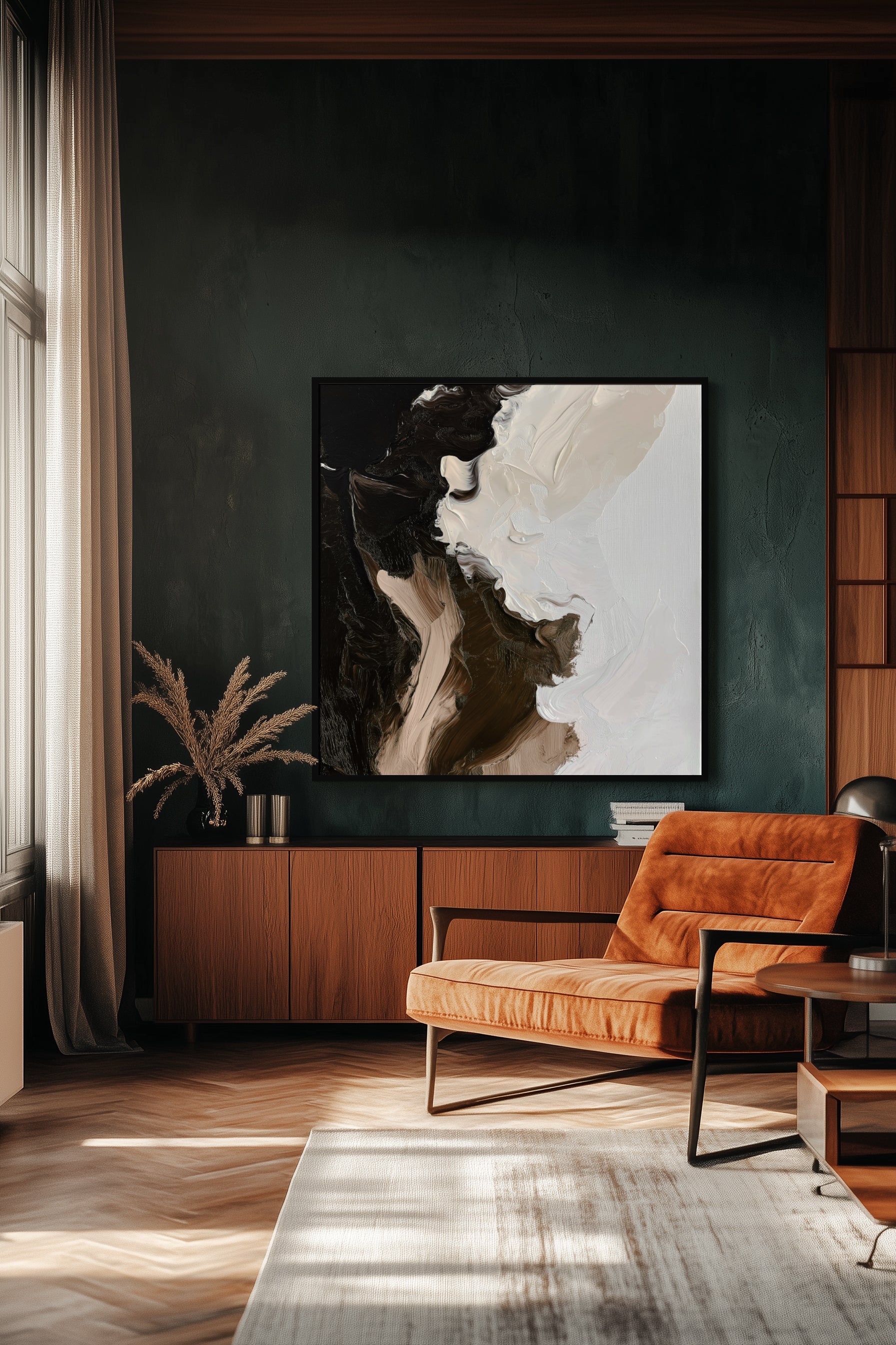 Earthbound Essence: Abstract Impasto Wall Art in Black, White & Brown - Modern Home Decor
