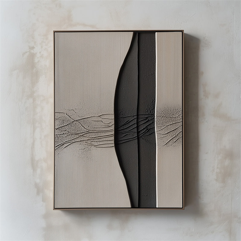 Split Texture Abstract Panel: Black Grey Abstract Modern Art for Stylish Living Spaces