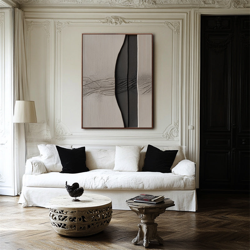 Split Texture Abstract Panel: Black Grey Abstract Modern Art for Stylish Living Spaces