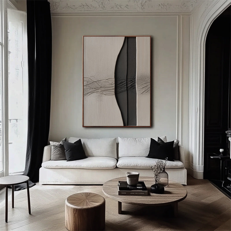 Split Texture Abstract Panel: Black Grey Abstract Modern Art for Stylish Living Spaces