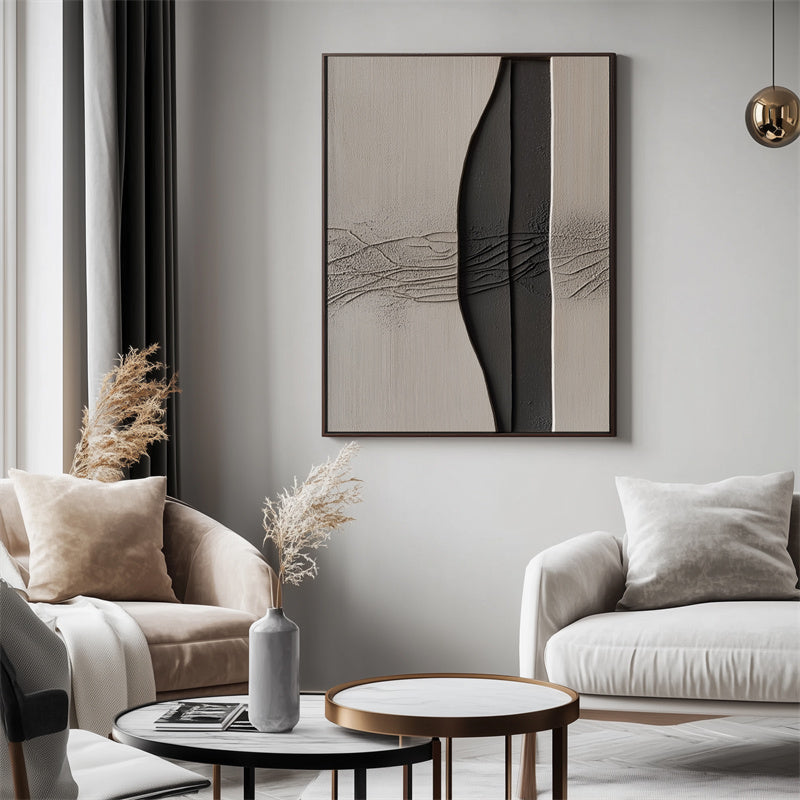 Split Texture Abstract Panel: Black Grey Abstract Modern Art for Stylish Living Spaces