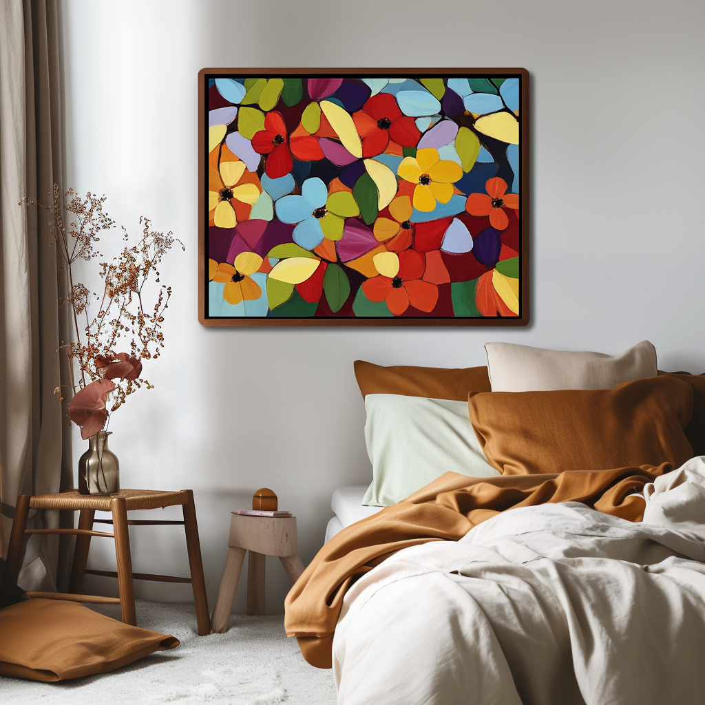 Blooming Vivid-Colorful Abstract Floral Oil Painting for Modern Wall Decor