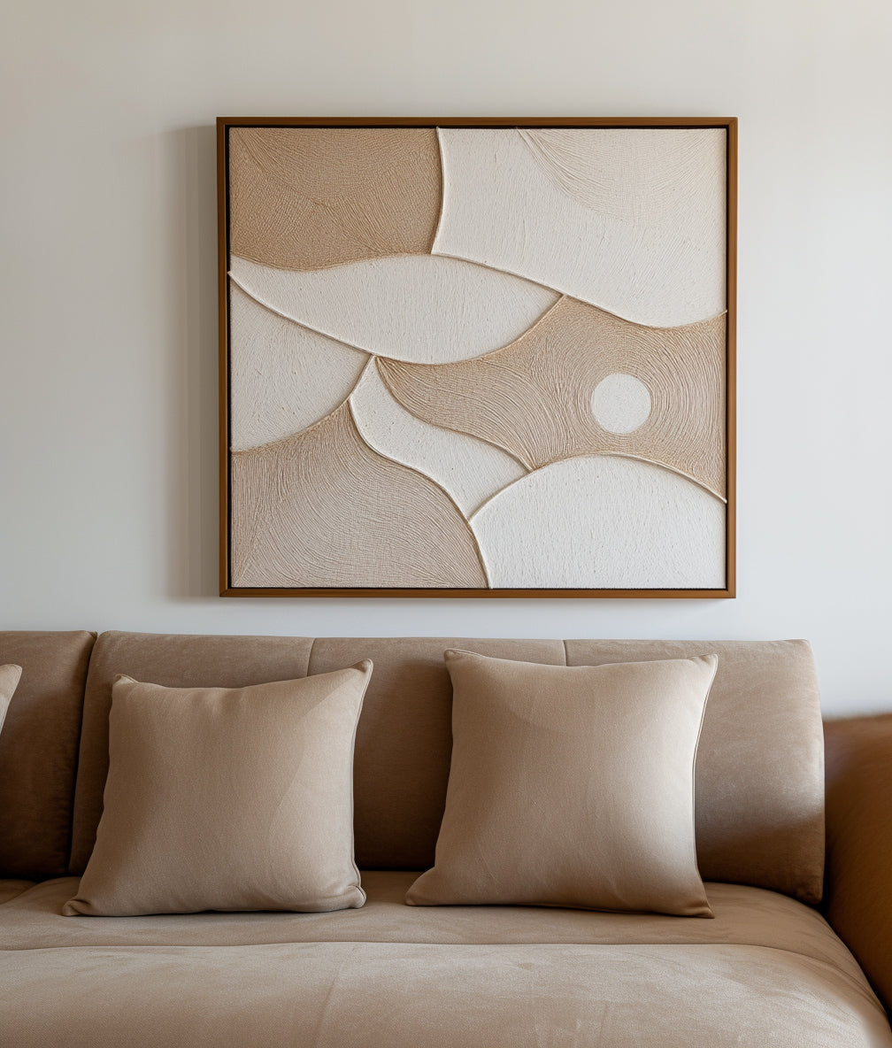 Serene Tides-Neutral Tones Textured Abstract Geometric Wall Art, Modern Minimalist Home Decor for Living Room & Bedroom