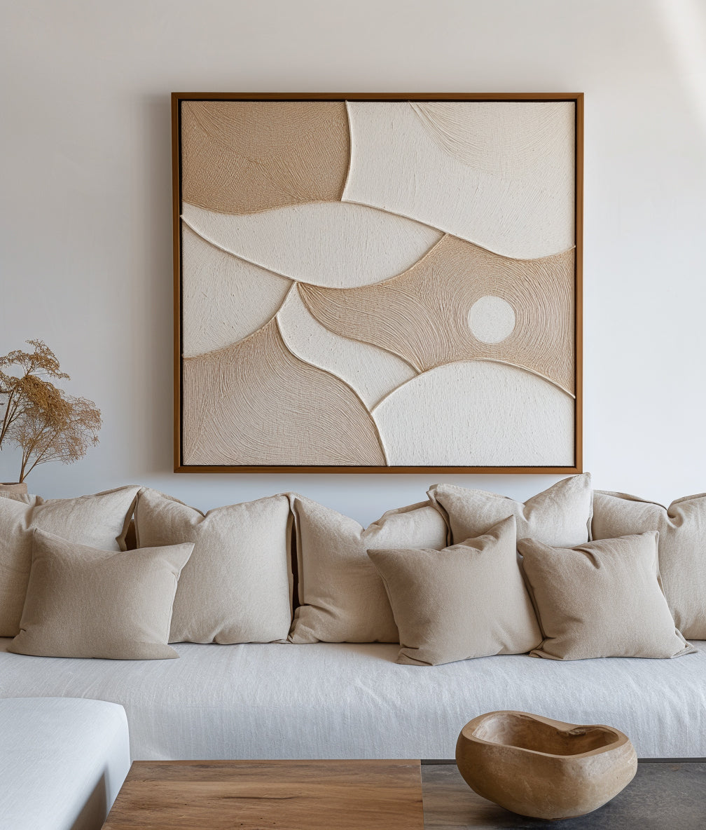 Serene Tides-Neutral Tones Textured Abstract Geometric Wall Art, Modern Minimalist Home Decor for Living Room & Bedroom