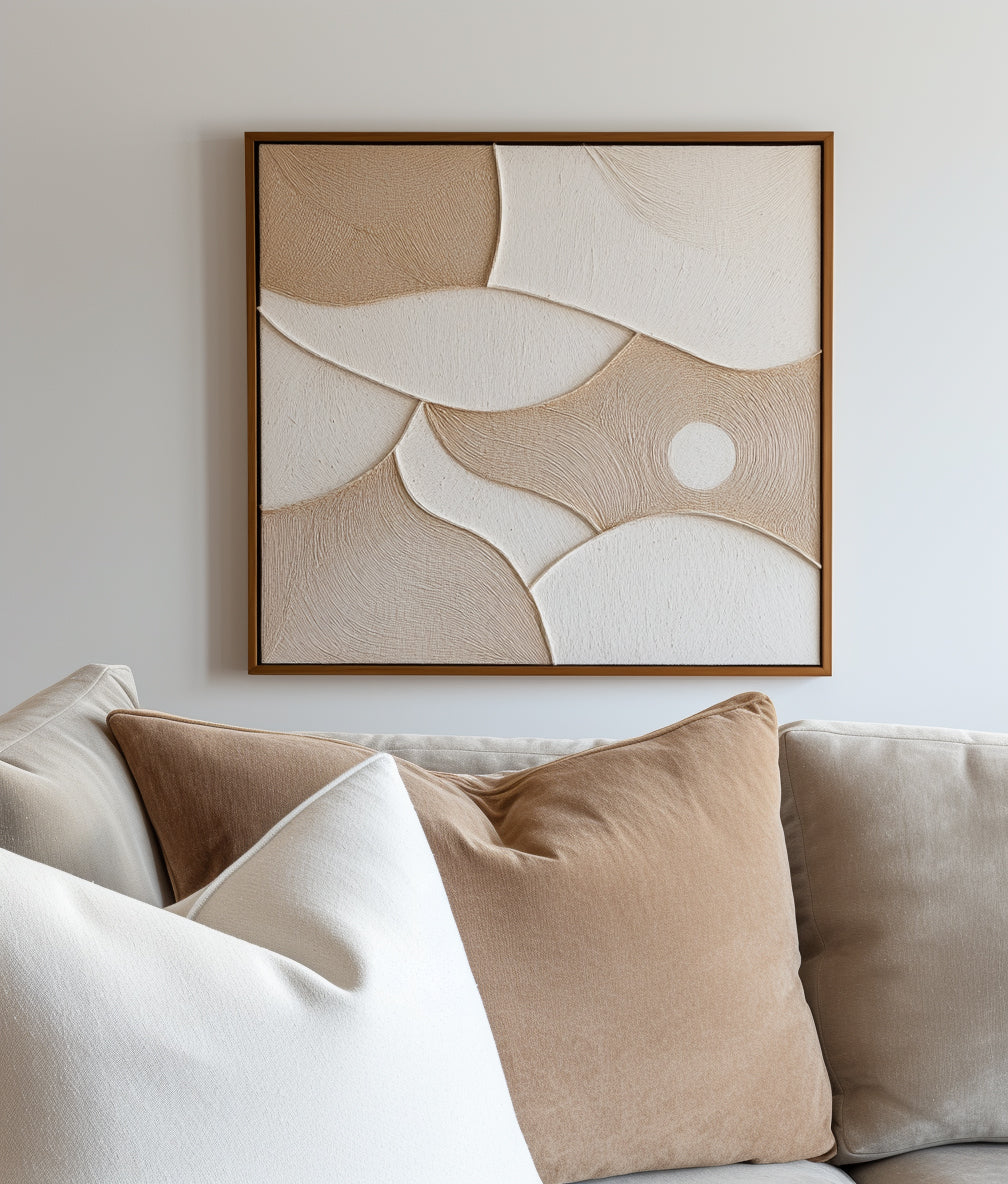 Serene Tides-Neutral Tones Textured Abstract Geometric Wall Art, Modern Minimalist Home Decor for Living Room & Bedroom