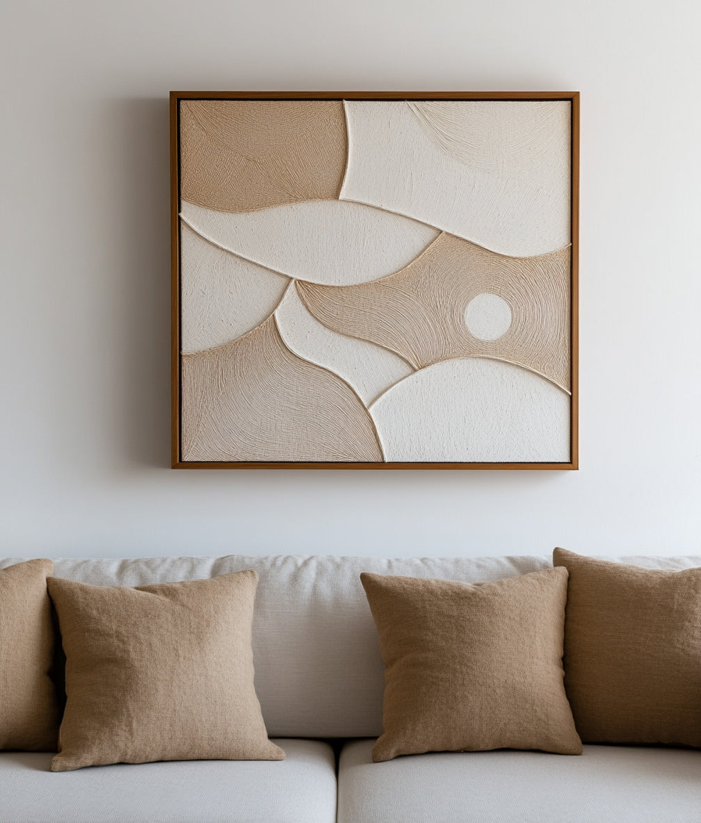 Serene Tides-Neutral Tones Textured Abstract Geometric Wall Art, Modern Minimalist Home Decor for Living Room & Bedroom