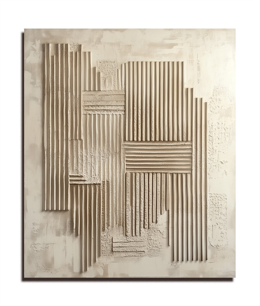 Textured Abstract Geometric Line Wall Art - Neutral Tones Modern Decor for Home