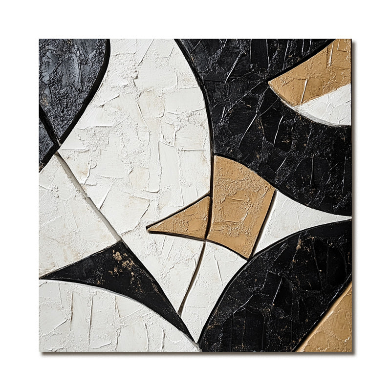 Textured Black Gold White Geometric Abstract Art - Modern Wall Decor for Contemporary Interiors