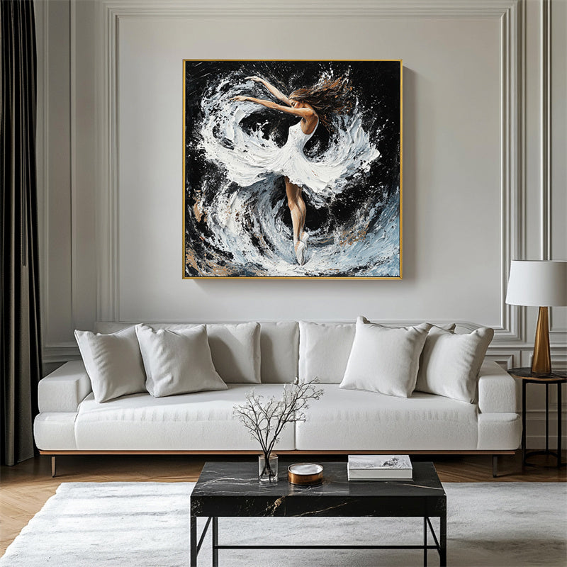 Grace in Motion: Ballet Triptych,3 - Panel Abstract Dancer & Water Splash Triptych Art