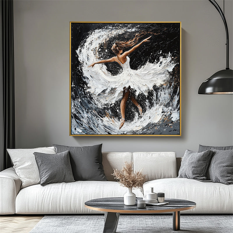Grace in Motion: Ballet Triptych,3 - Panel Abstract Dancer & Water Splash Triptych Art