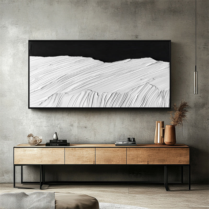 Monochrome Waves: Textured Black & White Abstract Landscape Art - Modern Minimalist Wall Decor