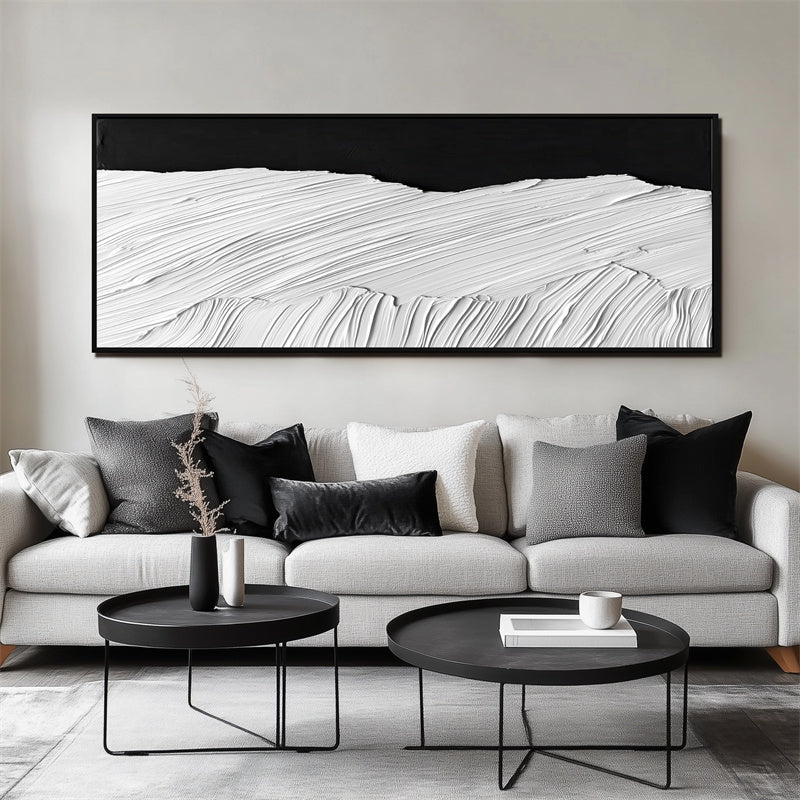Monochrome Waves: Textured Black & White Abstract Landscape Art - Modern Minimalist Wall Decor