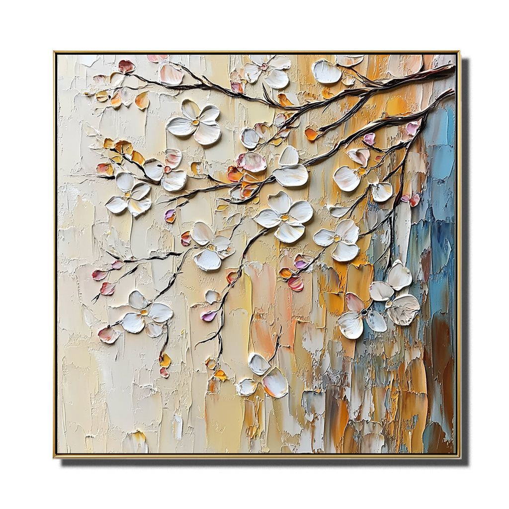 Branching Blooms-Textured Abstract Floral Oil Painting for Contemporary Wall Decor