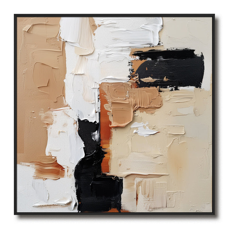 Impasto Abstract Oil Painting with Black, Beige & Brown Tones - Textured Wall Art, Modern Decor for Living Room Interiors