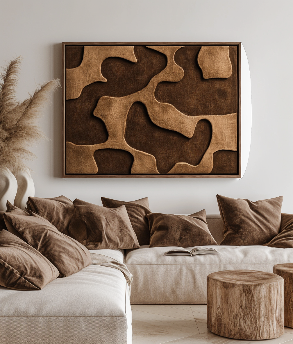 Flowing Contours -Modern Abstract Wall Art: Warm Brown Organic Shapes with Textured Design for Contemporary Home Decor