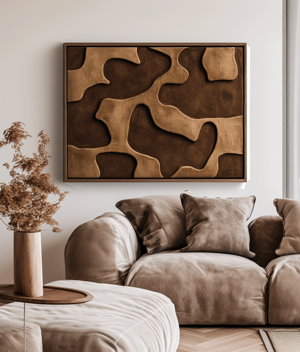 Flowing Contours -Modern Abstract Wall Art: Warm Brown Organic Shapes with Textured Design for Contemporary Home Decor