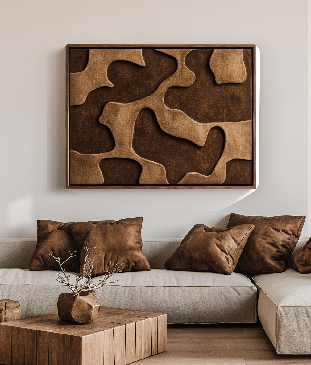 Flowing Contours -Modern Abstract Wall Art: Warm Brown Organic Shapes with Textured Design for Contemporary Home Decor