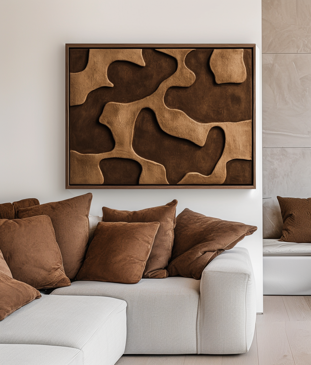 Flowing Contours -Modern Abstract Wall Art: Warm Brown Organic Shapes with Textured Design for Contemporary Home Decor
