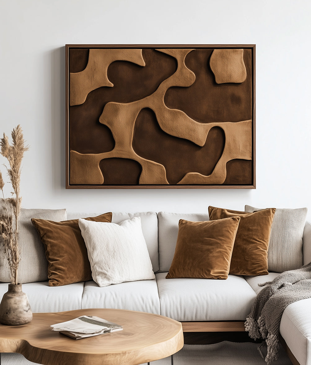 Flowing Contours -Modern Abstract Wall Art: Warm Brown Organic Shapes with Textured Design for Contemporary Home Decor