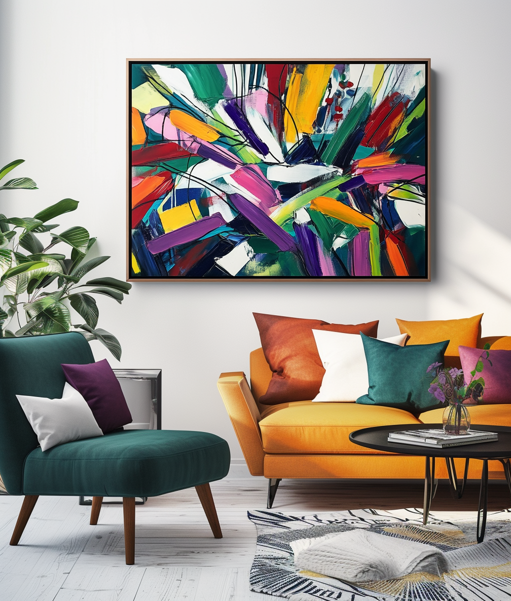 Vibrant Symphony-Vibrant Abstract Expressionist Wall Art: Bold Colorful Brushstrokes for Modern Home Decor