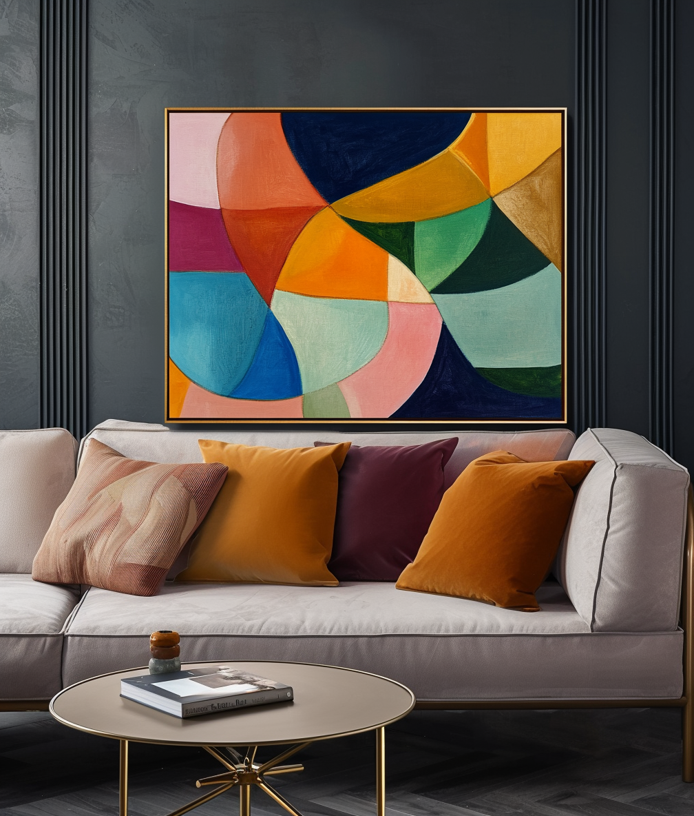 Vibrant Geometric Abstract Oil Painting - Bold Modern Art for Home or Office