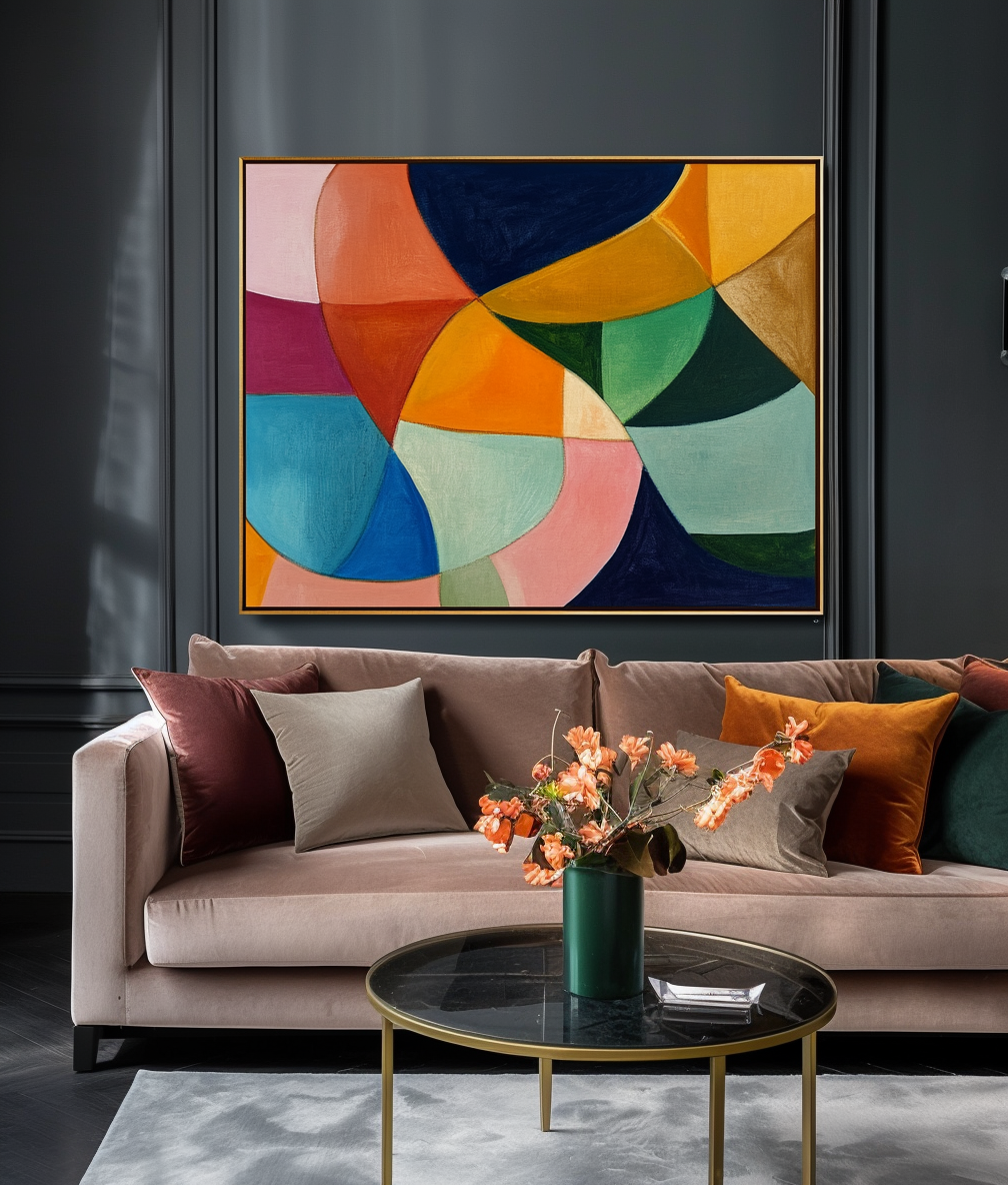 Vibrant Geometric Abstract Oil Painting - Bold Modern Art for Home or Office