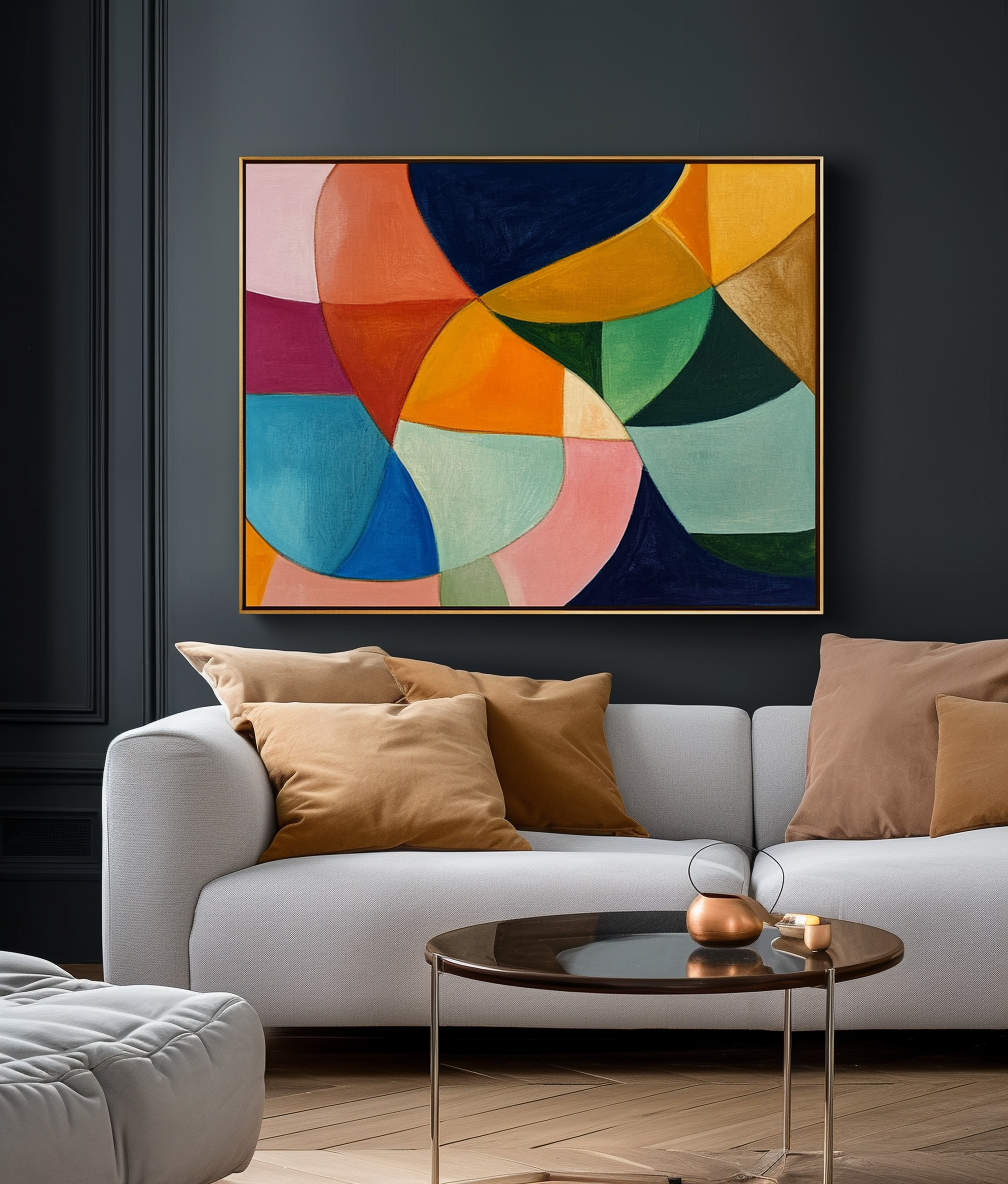 Vibrant Geometric Abstract Oil Painting - Bold Modern Art for Home or Office