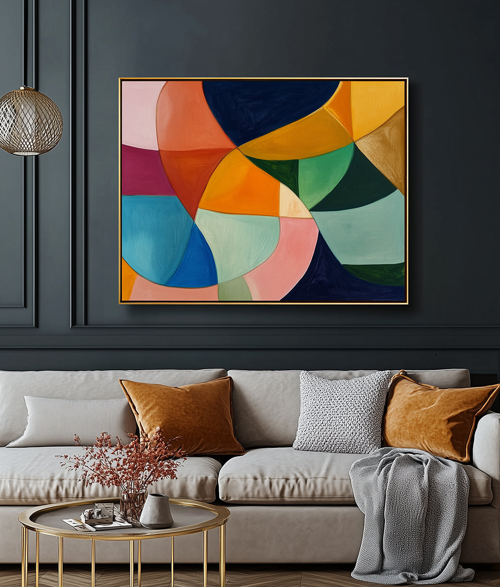 Vibrant Geometric Abstract Oil Painting - Bold Modern Art for Home or Office