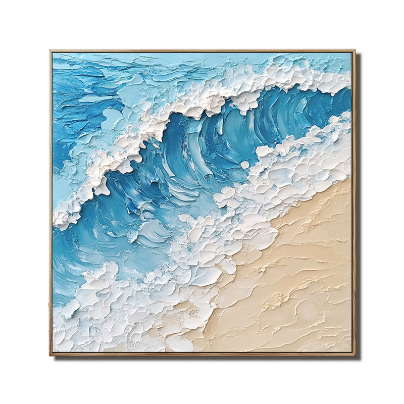 3D Textured Ocean Wave Canvas Art - Coastal Themed Impasto Wall Decor, Modern Beach House Interiors Artwork