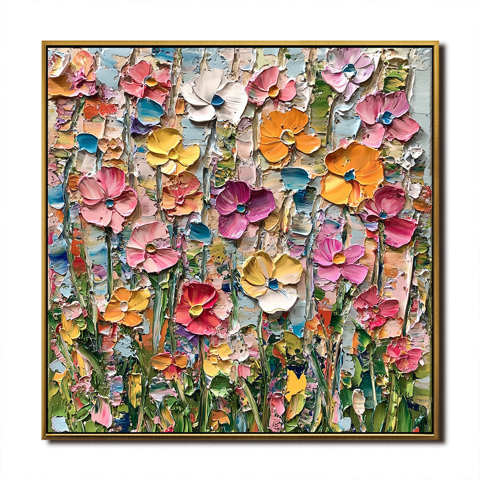 Floral Meadow Symphony-Colorful Abstract Floral Canvas Painting for Modern Wall Decor