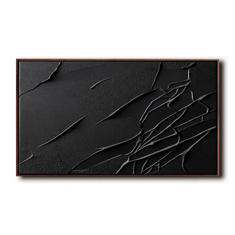 Textured Black Abstract Art with Cracked Lines - Minimalist Wall Decor for Modern Interiors