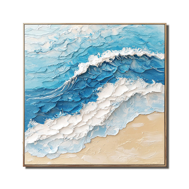 Blue White Textured Ocean Wave Painting - Seascape Wall Art with Impasto Technique, Nature Inspired Decor for Bedroom