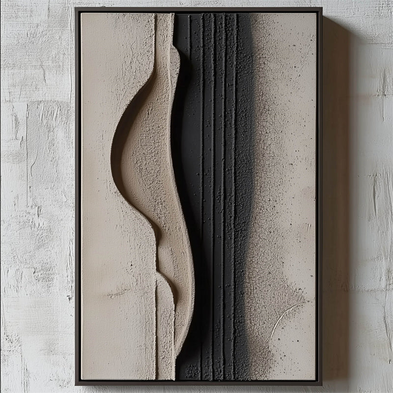 Curved Minimalism: Impasto Black Grey Abstract Art - Chic Wall Decor for Modern Homes