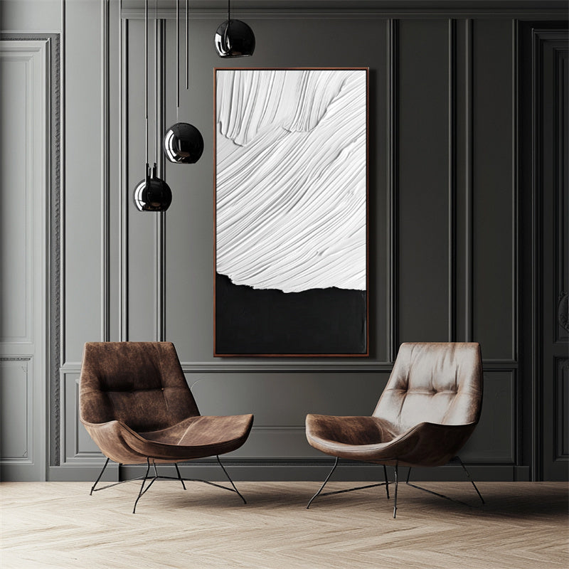 Monochrome Harmony: Large Black & White Abstract Diptych Art - Minimalist Wall Decor for Modern Spaces
