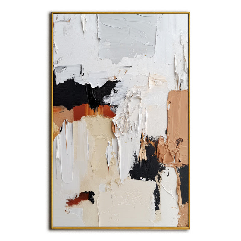 Contemporary Impasto Art - Black & White with Orange Beige Accents
