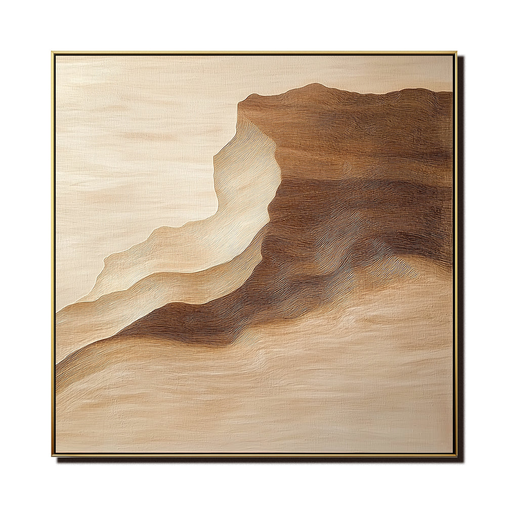 Original Hand-Painted Abstract Landscape Art - Neutral Brown Beige Wall Decor for Contemporary Interiors