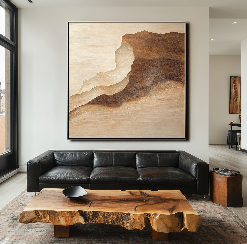 Earth's Embrace: Hand-Painted Abstract Landscape Art - Neutral Tones for Chic Brown Beige Wall Decor