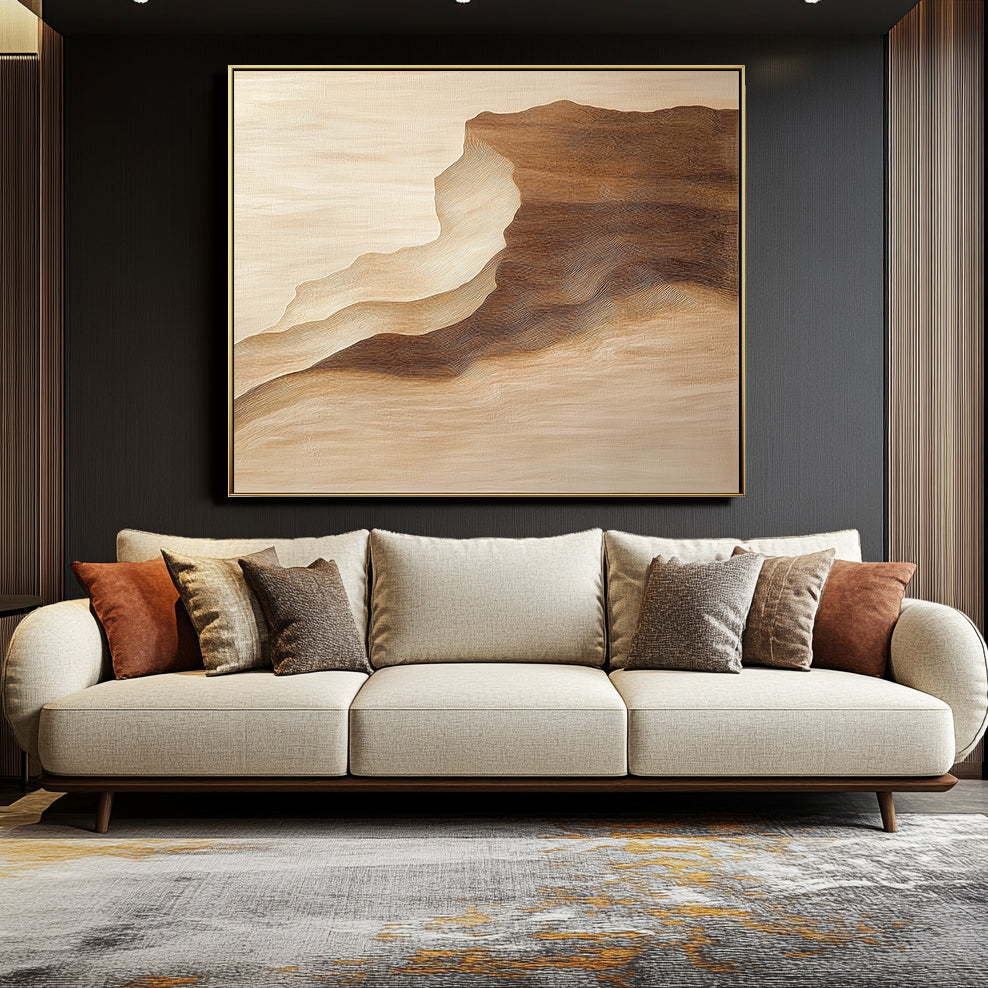 Earth's Embrace: Hand-Painted Abstract Landscape Art - Neutral Tones for Chic Brown Beige Wall Decor