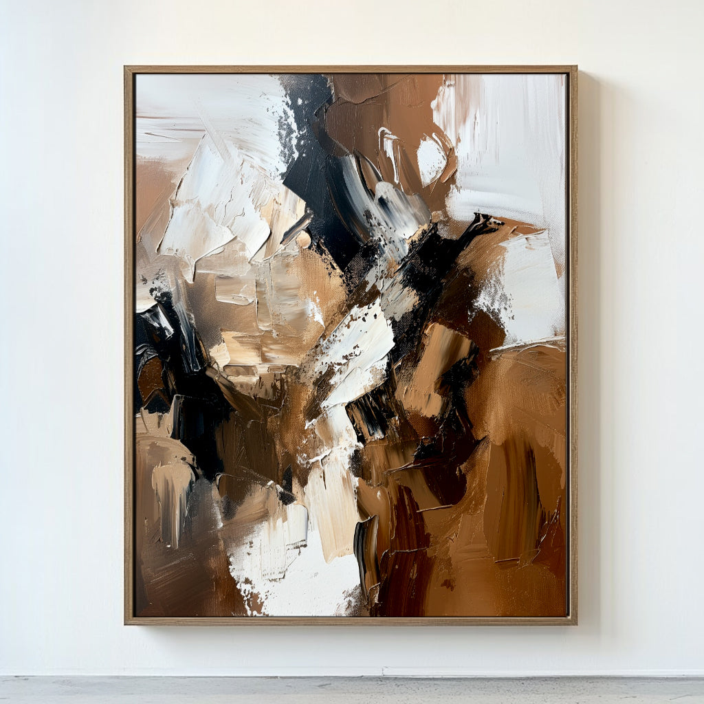 Earthy Harmony: Contemporary Impasto Style Abstract Wall Art - Brown Black & White Accent