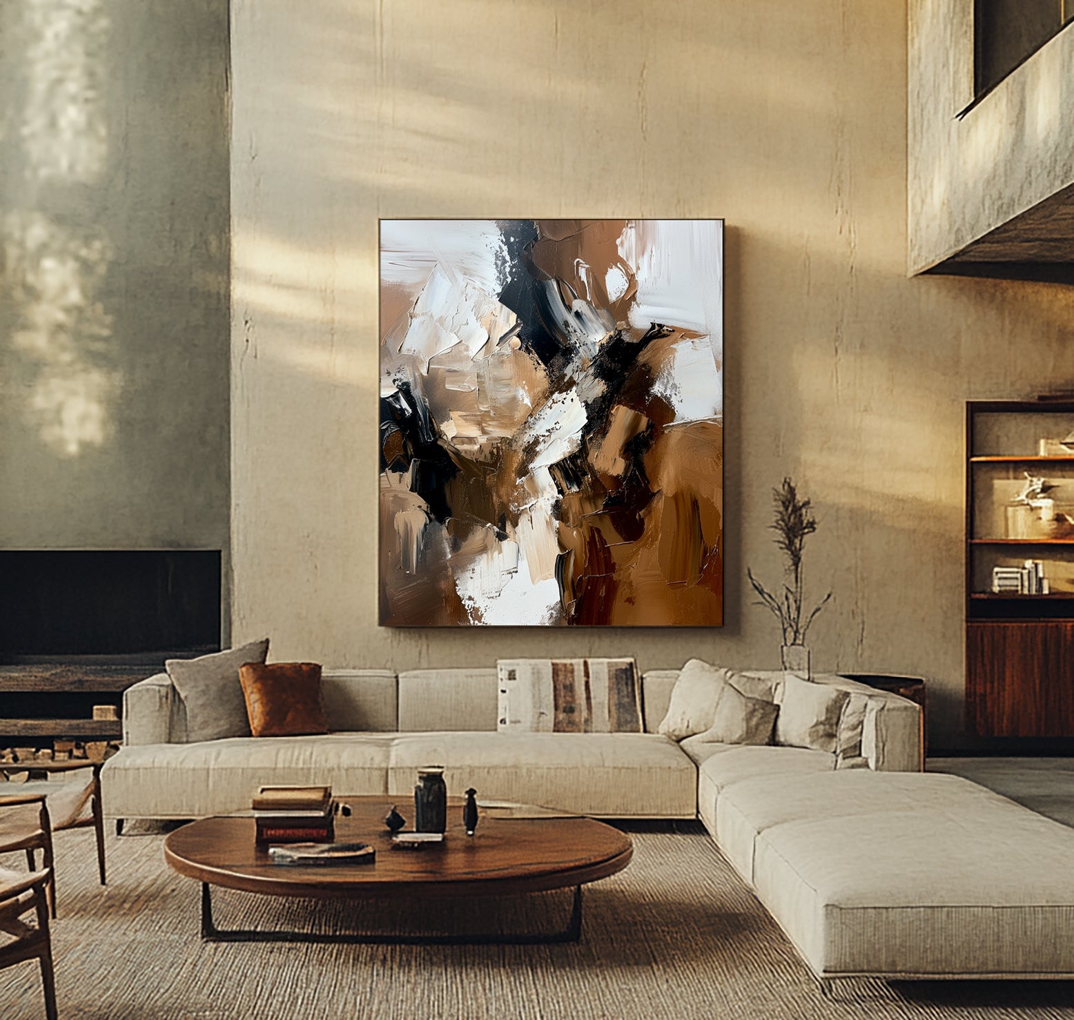 Earthy Harmony: Contemporary Impasto Style Abstract Wall Art - Brown Black & White Accent
