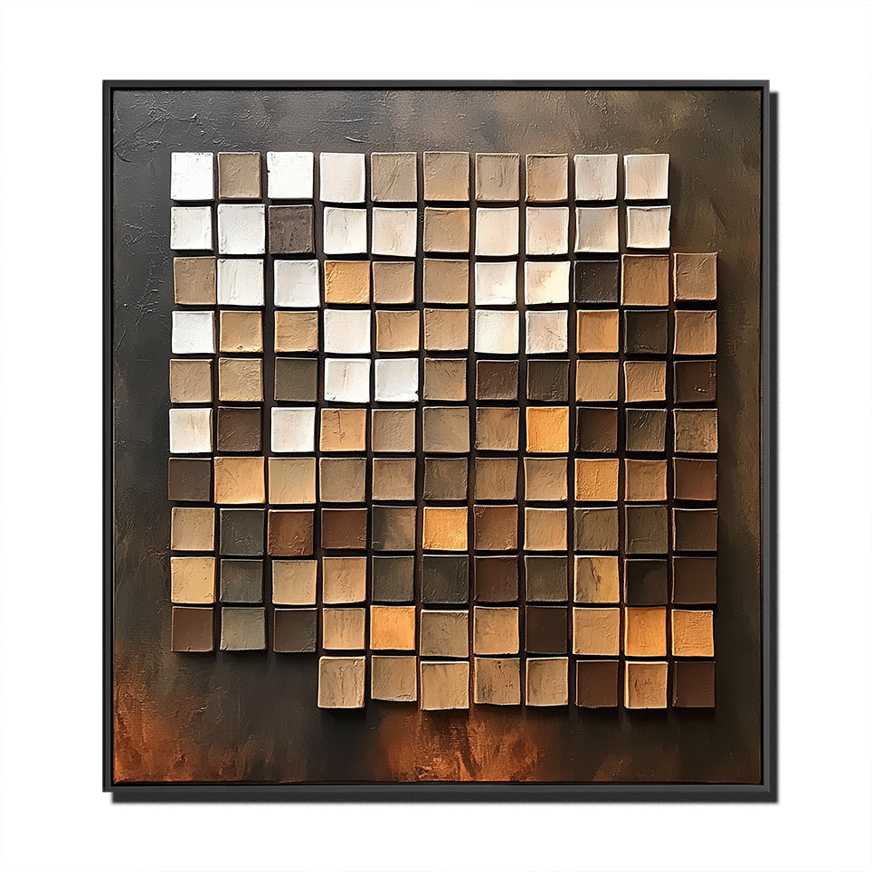 Abstract Geometric 3D Square Wall Art - Brown Gold Hues, Stylish Accent for Modern Homes