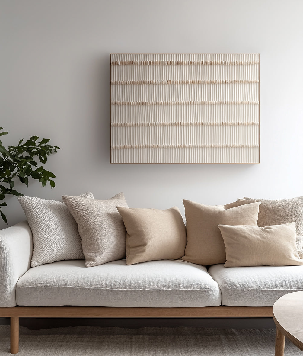 Linear Harmony - Minimalist Textured Wall Art: Neutral Beige Linear Pattern for Contemporary Home Decor