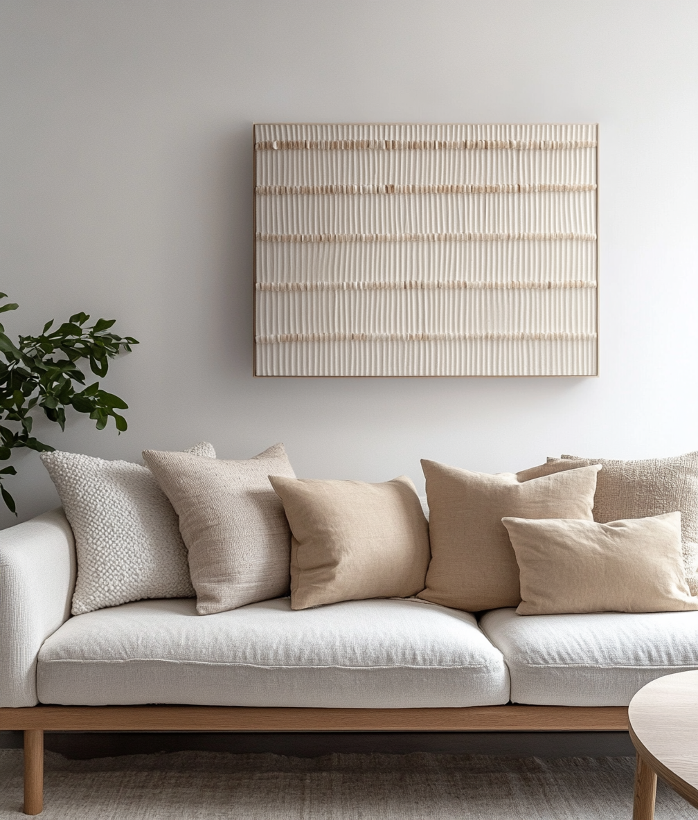 Linear Harmony - Minimalist Textured Wall Art: Neutral Beige Linear Pattern for Contemporary Home Decor