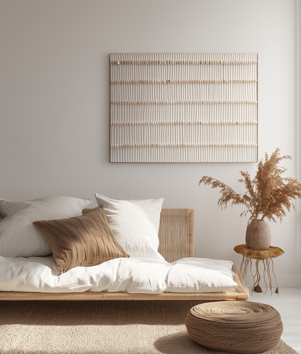Linear Harmony - Minimalist Textured Wall Art: Neutral Beige Linear Pattern for Contemporary Home Decor