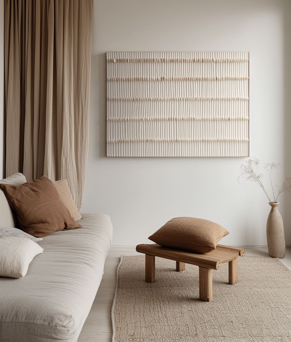 Linear Harmony - Minimalist Textured Wall Art: Neutral Beige Linear Pattern for Contemporary Home Decor