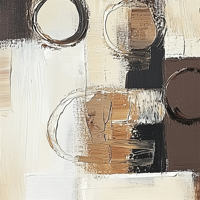 Eclipse Harmony: Textured Abstract Oil Painting with Brown, Black & Beige Tones - Modern Wall Art, Stylish Decor for Contemporary Interiors