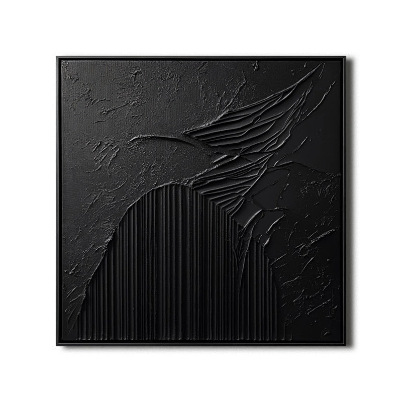 3D Textured Black Abstract Art - Minimalist Wall Decor, Edgy Accent for Modern Luxe Interiors