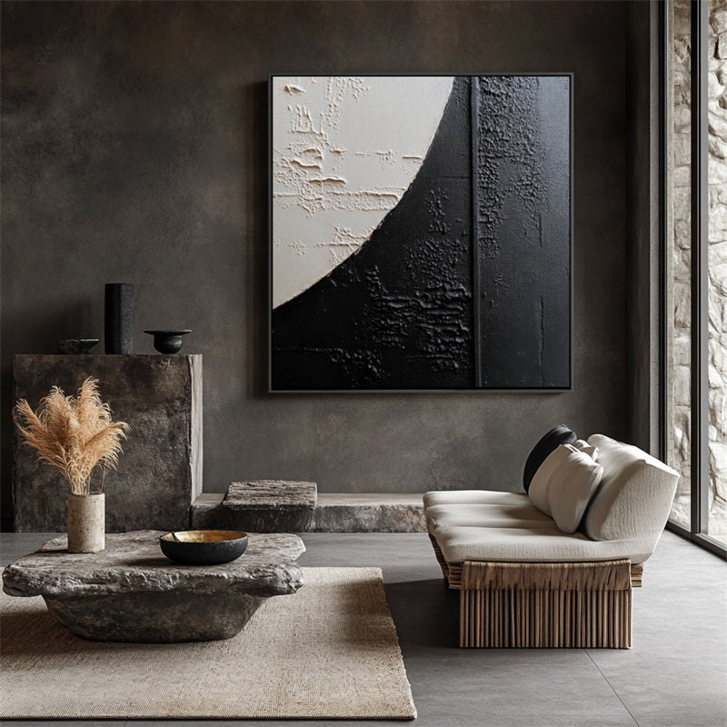 Lunar Texture: Textured Black & Beige Abstract Art - Minimalist Wall Decor, Modern Accent for Contemporary Interiors