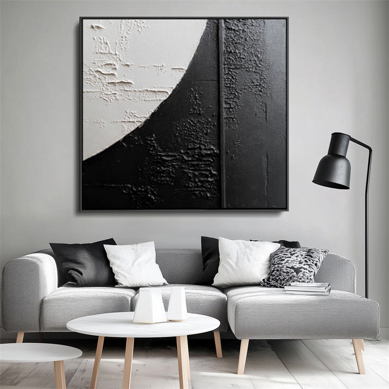 Lunar Texture: Textured Black & Beige Abstract Art - Minimalist Wall Decor, Modern Accent for Contemporary Interiors