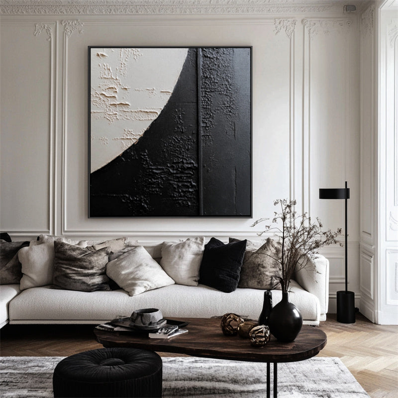 Lunar Texture: Textured Black & Beige Abstract Art - Minimalist Wall Decor, Modern Accent for Contemporary Interiors